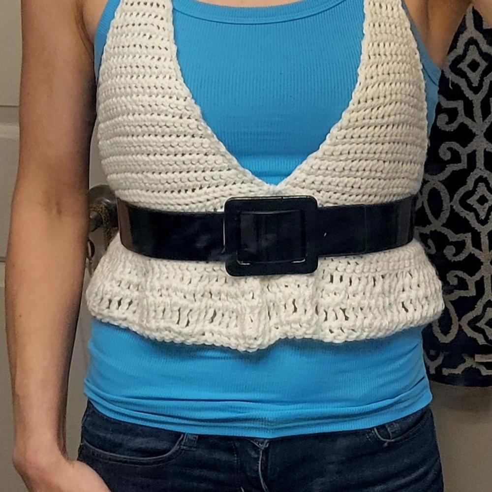 Blue and White Crochet Tank Top